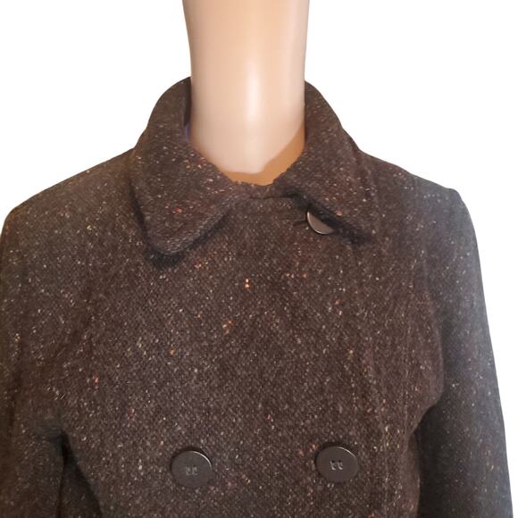 Jones New York Sport Size 6 Brown Speckled Tweed Wool Blend Pea Coat - Picture 3 of 12